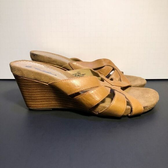 Womens THOM MCAN Tan Wedge Sandals / Size 8.5 - Picture 2 of 9